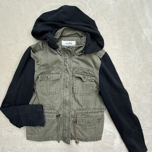 Sebby Military Utility Zip Jacket Women's Large Olive Green Canvas & Black